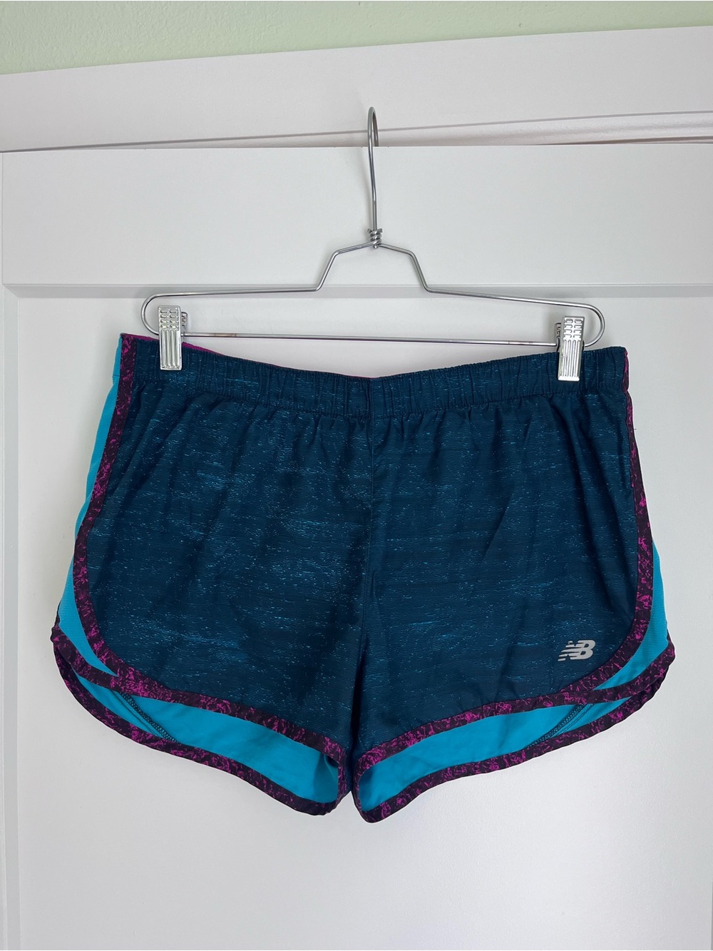 New Balance Teal and Purple-Trim Athletic Running Shorts